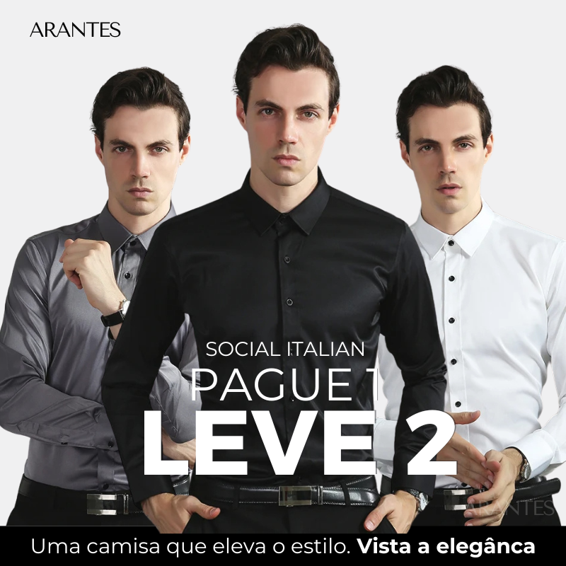 (Compre 1 Leve 2) Camisa Social Italian Ultra Tech Anti amassados +RELÓGIO DE BRINDE!